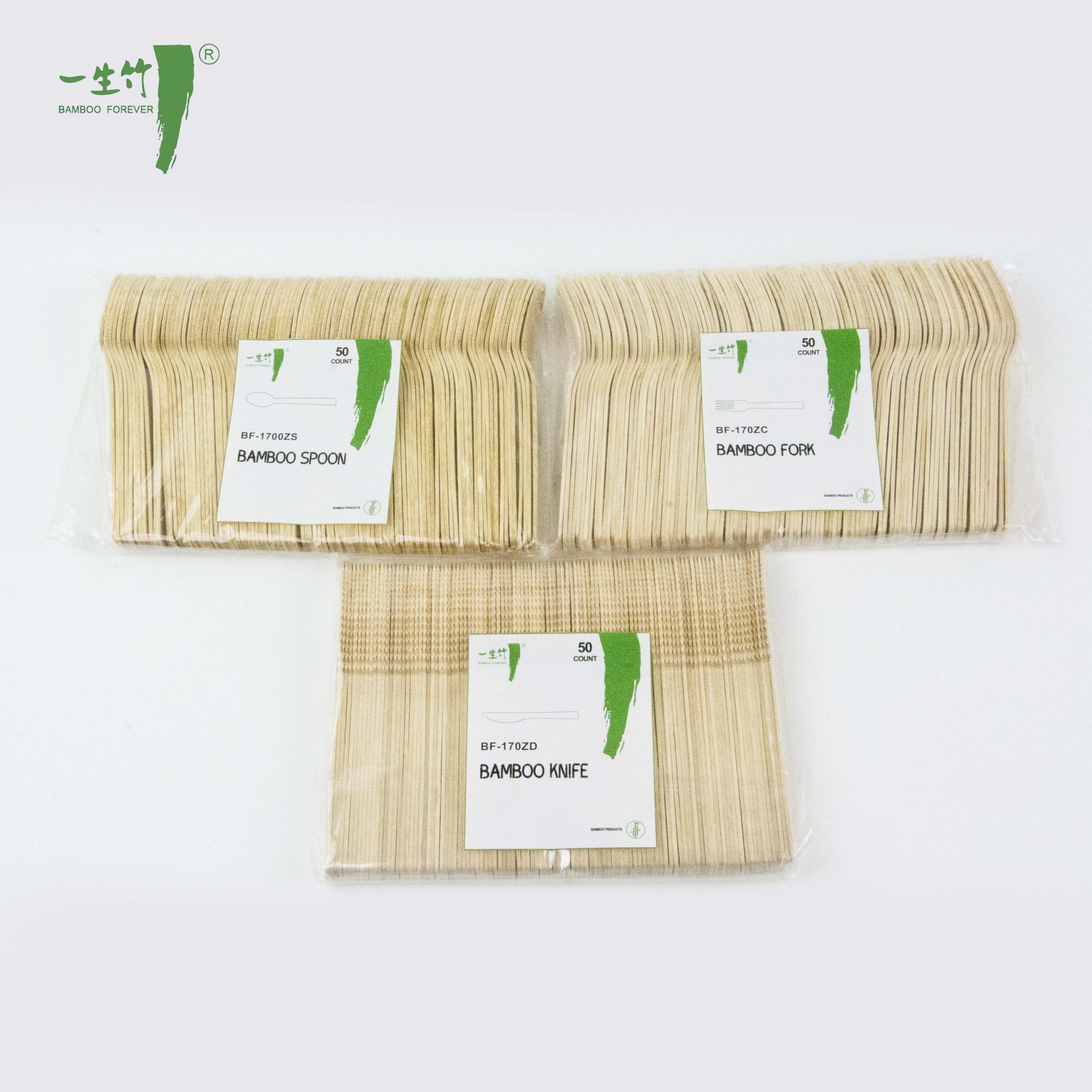 Factory Direct Sale Disposable Bamboo Cutlery with Plastic Wrapped